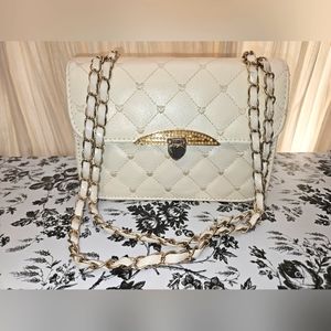White Quilted Heart Pattern with Gold Chain Purse